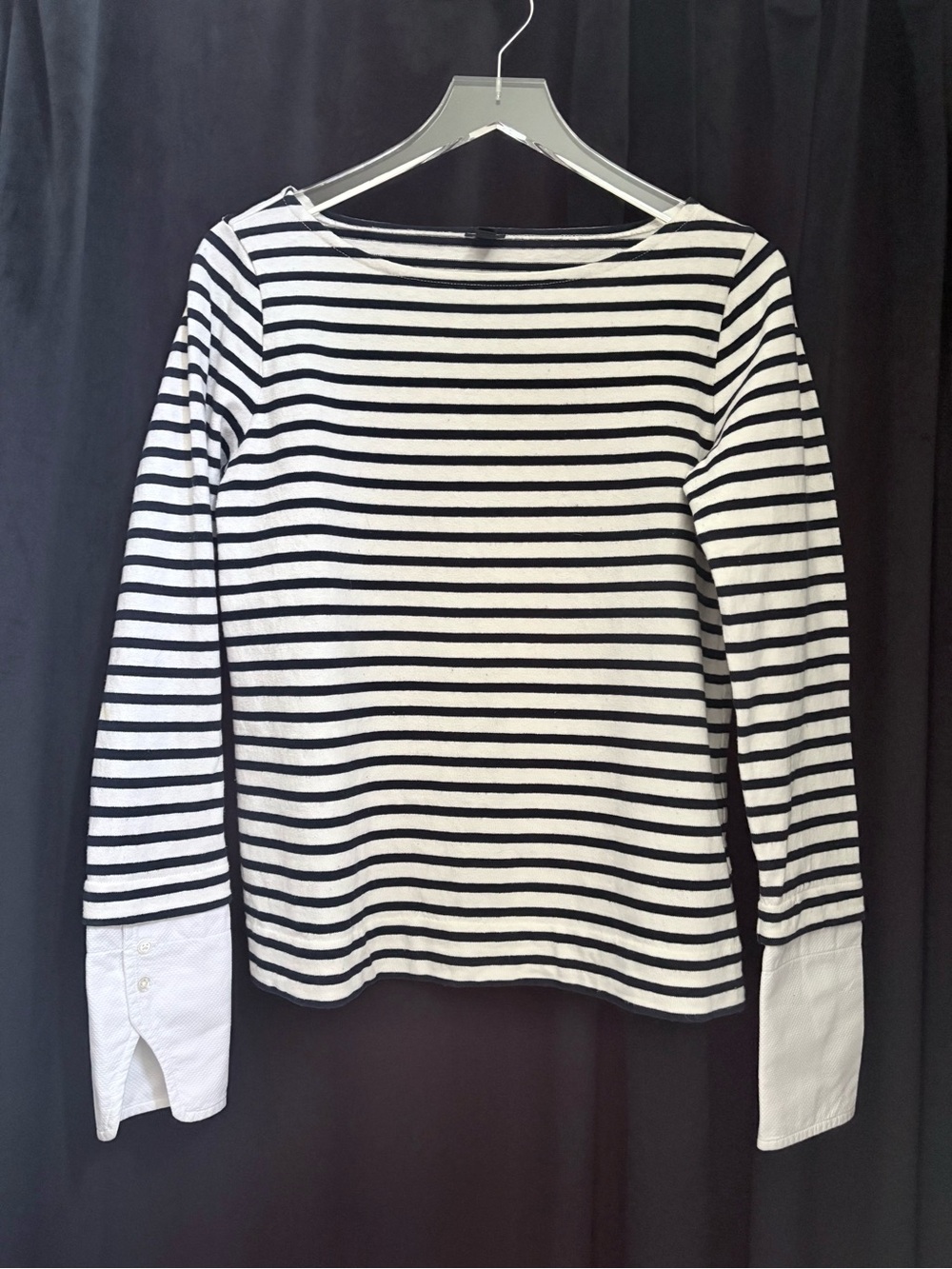 J. Crew Striped Boat Neck Top with Cuffs | Small